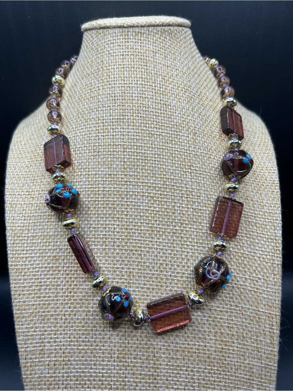 Itialian Cake Purple Glass Bead Necklace